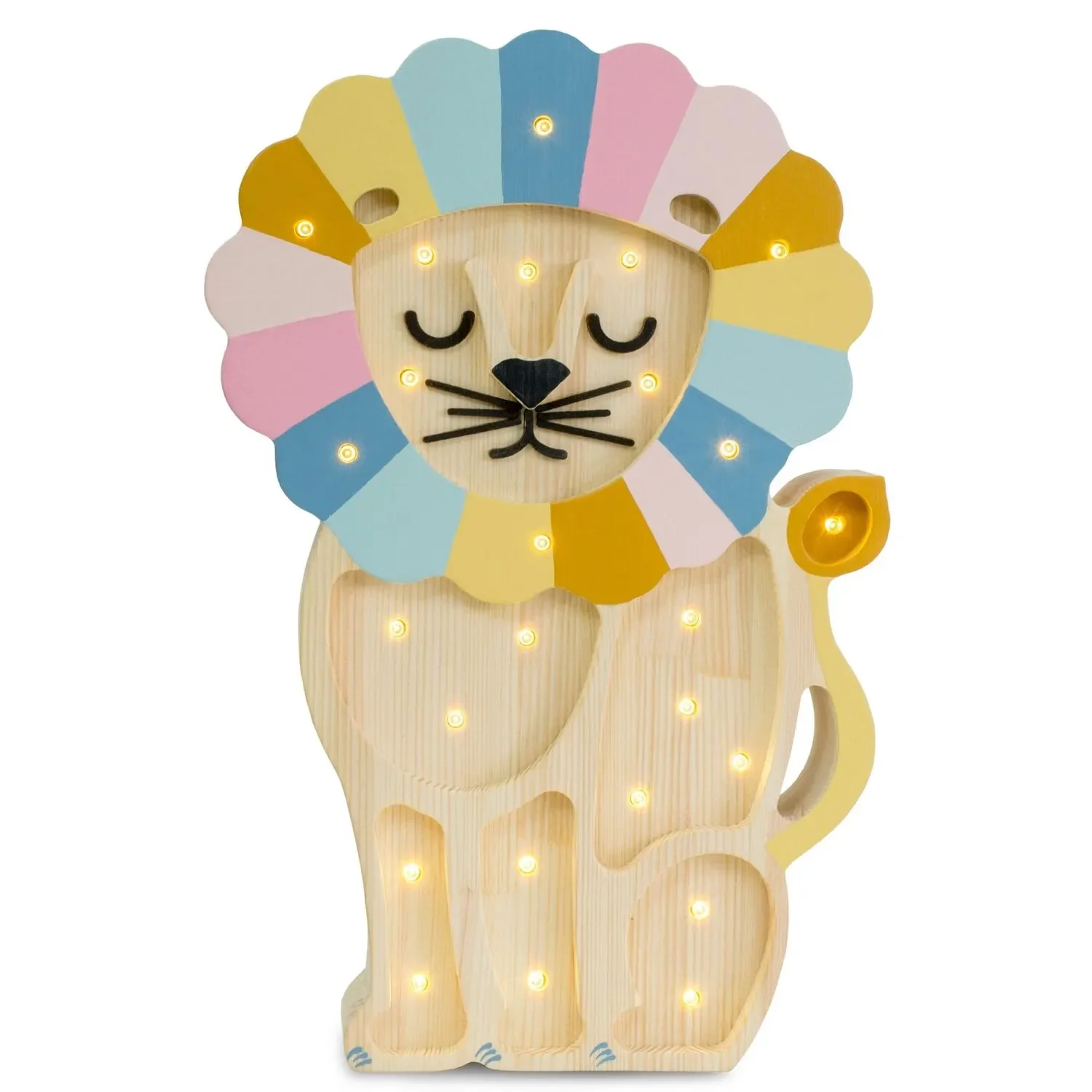 Little Lights Nachtlicht Kinder, Nachtlampe Löwe - 100% Kiefernholz natur, Farbe: Retro-Regenbogen