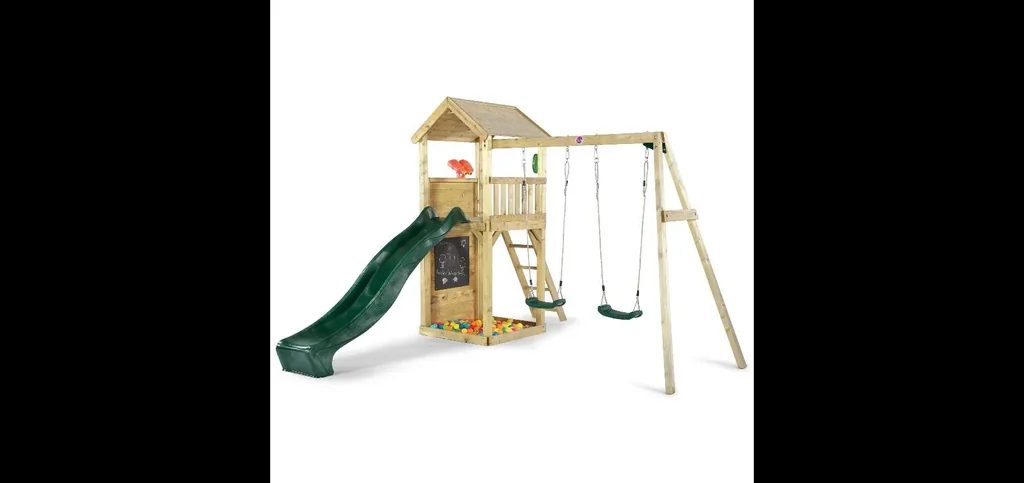 Holz Aussichtsturm mit Doppelschaukel, Outdoor-Spielturm, Kletterwand, Rutsche, Sandkasten, Kreidetafel, natur