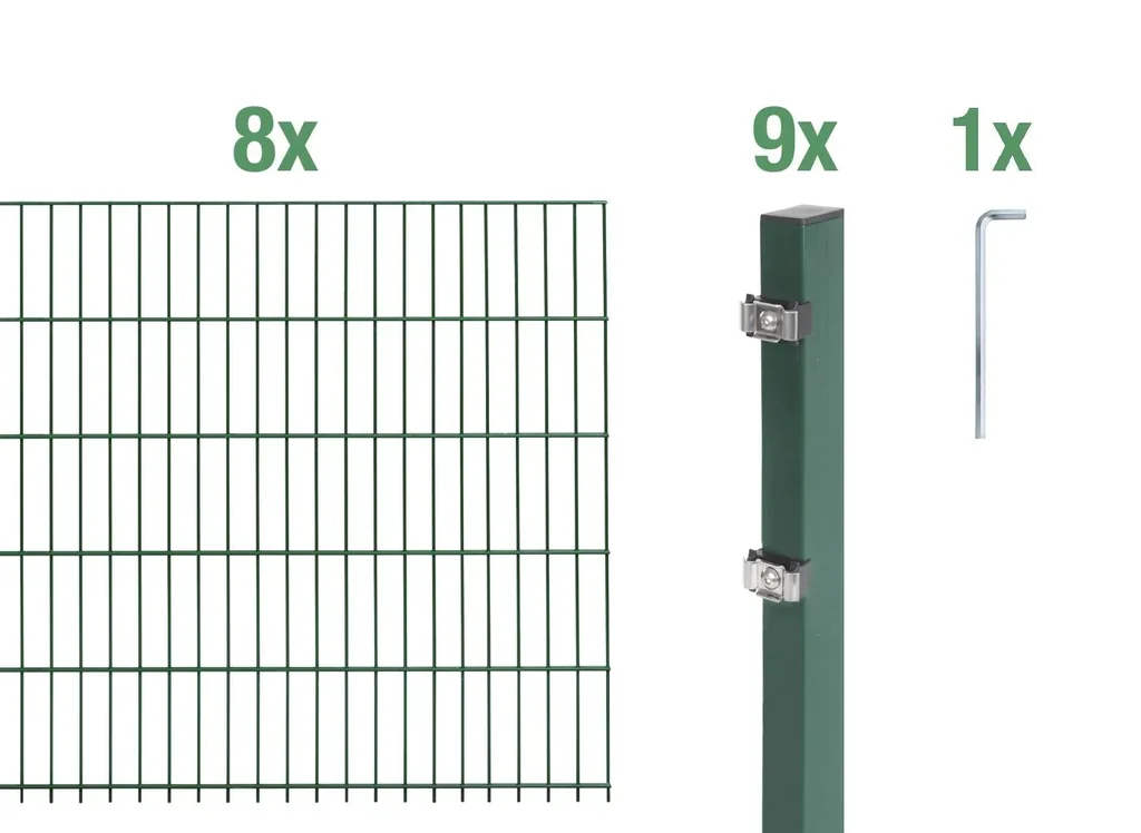 Doppelstabmattenzaun Komplettset, grün, Höhe 100 cm, Länge 16 m