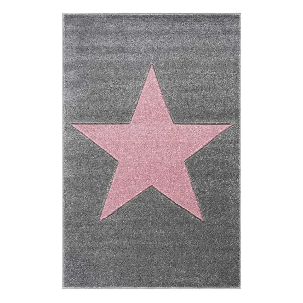 Livone Kinderteppich Stern rosa auf grau, Teppichgrösse: 160 x 230 cm
