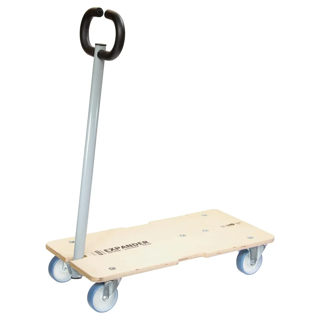 Transporthilfe MM 1333, 74-101 x 37 x 14,5 cm, softe Rollen Ø 100 mm, Rollenlager, 2 Bremsen, FSC®, Tragkraft 200 kg
