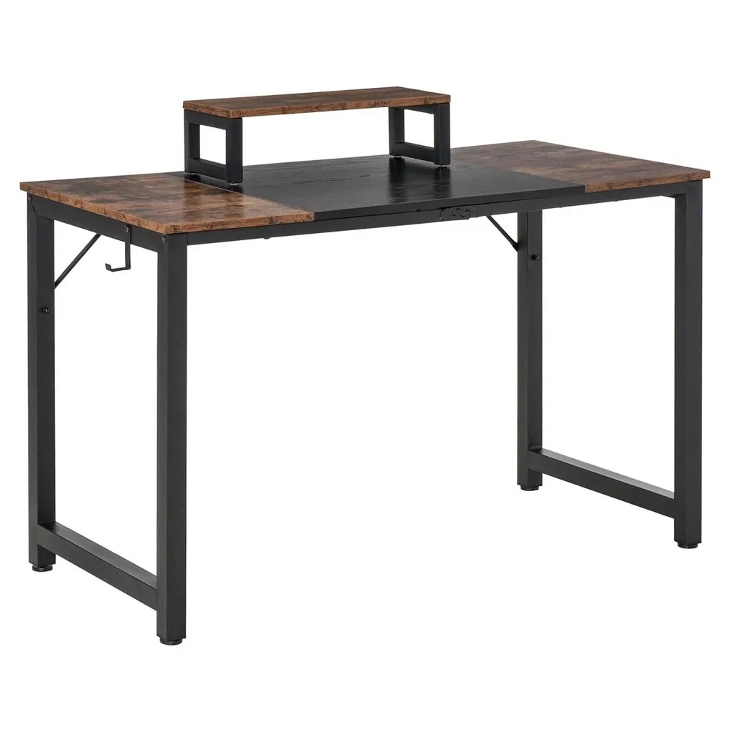 Computertisch Schreibtisch PC Tisch Bürotisch Industriestil Spanplatte Metall Rustikales Braun+Schwarz 120 x 60 x 73,5 c