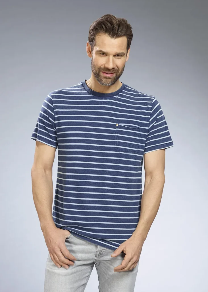 T-Shirt used look, Farbe blau gestreift, Gr.L