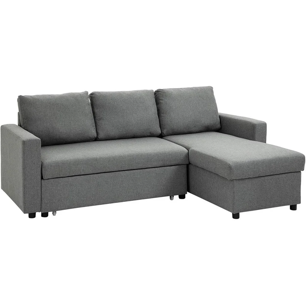Ecksofa mit Schlaffunktion Stauraum Eckcouch mit Bettkasten Chaiselongue Schlafsofa Stoffsofa L-Form Leinen-Touch Hellgr