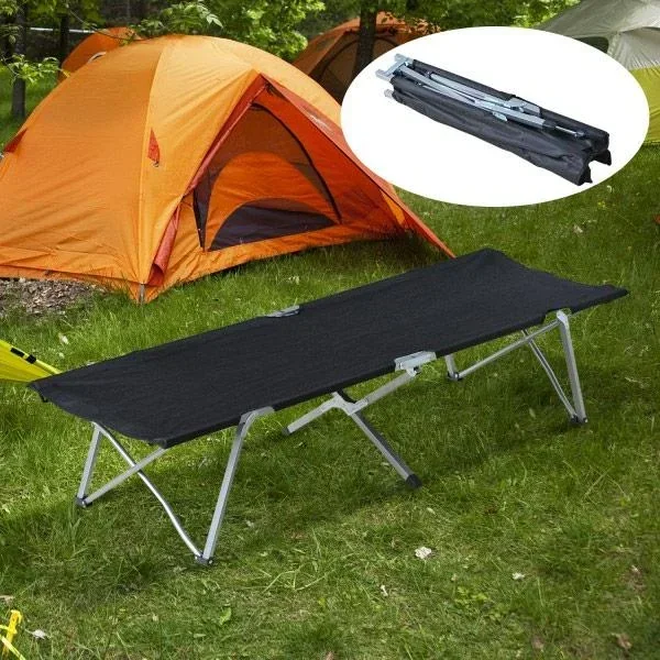 Feldbett Campingbett Liege Klappbett mit Tasche Schwarz
