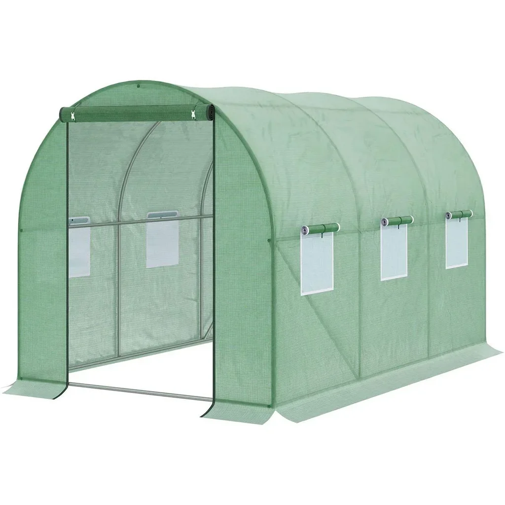 Foliengewächshaus begehbares Gewächshaus 3 x 2 m Polytunnel Folientunnel Treibhaus Frostschutz Stahlrohr Dunkelgrün