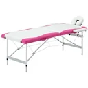 Klappbarer Massagetisch mit 2 Zonen Aluminium weiß und rosa
