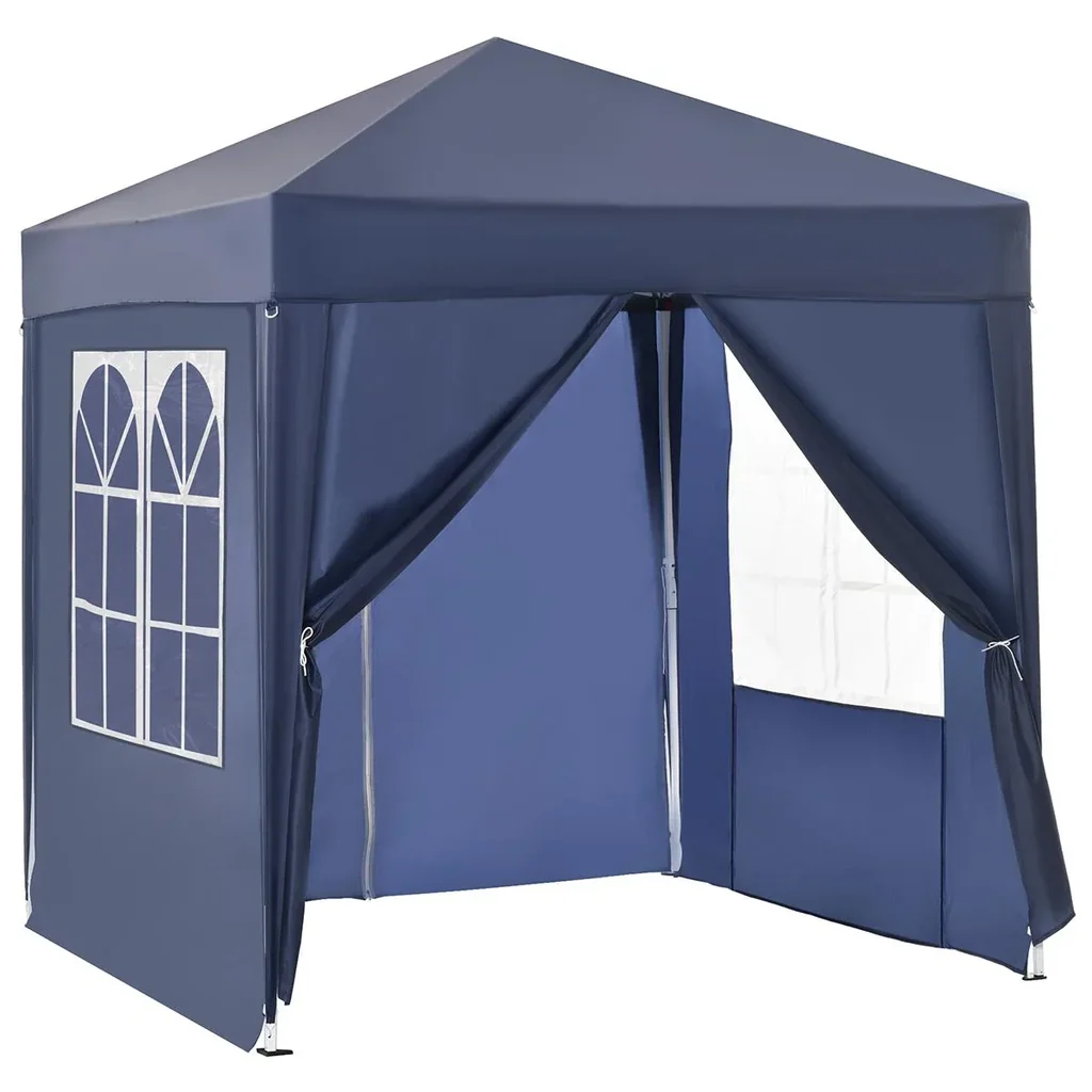 Pavillon 2x2m Faltpavillon 4 Seitenwände mit Fenster Tür mit Reißverschluss Festzelt Gartenzelt Pop-Up-Pavillon inkl. He
