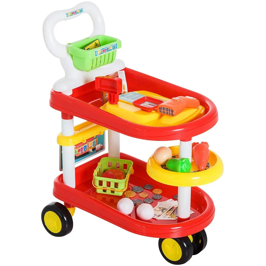 Kinder Supermarkt Warenkorb Kassierer Trolly Rollenspiel Spielzeug Rot
