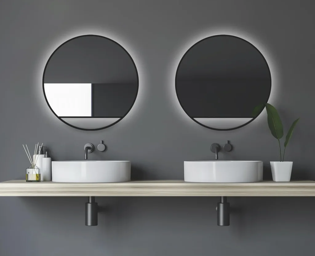Dekorativer Wandspiegel "Black Hole" - Light indirekter LED Beleuchtung Ø 80 cm