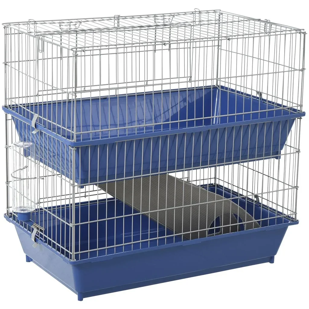 Kleintierkäfig 2-stöckig blau/grau