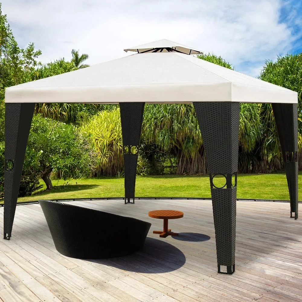 Pavillon Polyrotan schwarz - creme 3 x 3m
