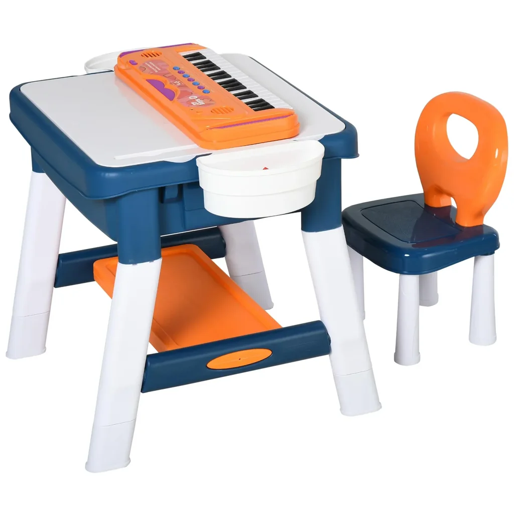 2-in-1 Kinderspieltisch mit Keyboard und Bausteinen