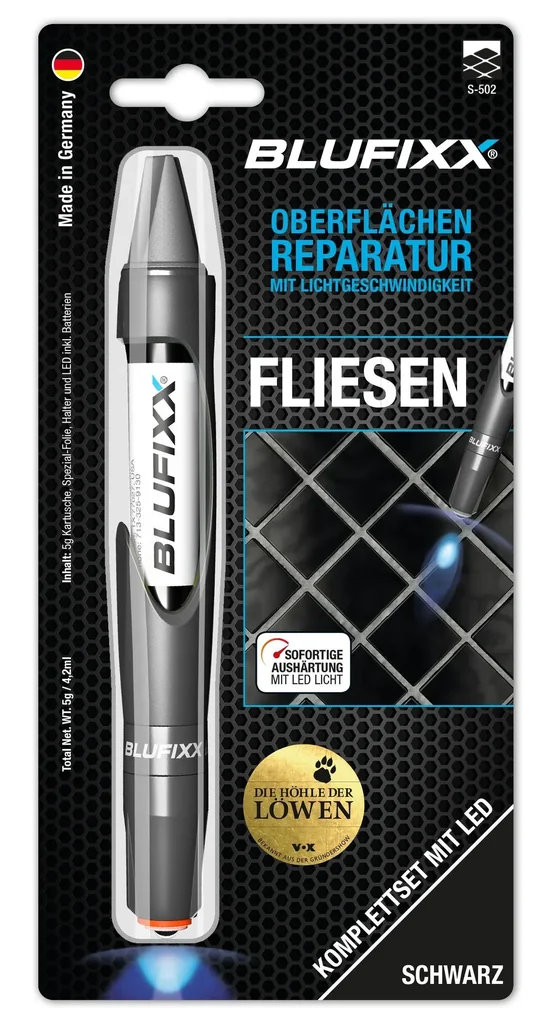 Reparaturstift 5 g MGS für Fliesen inklusive blauem LED-Licht, schwarz