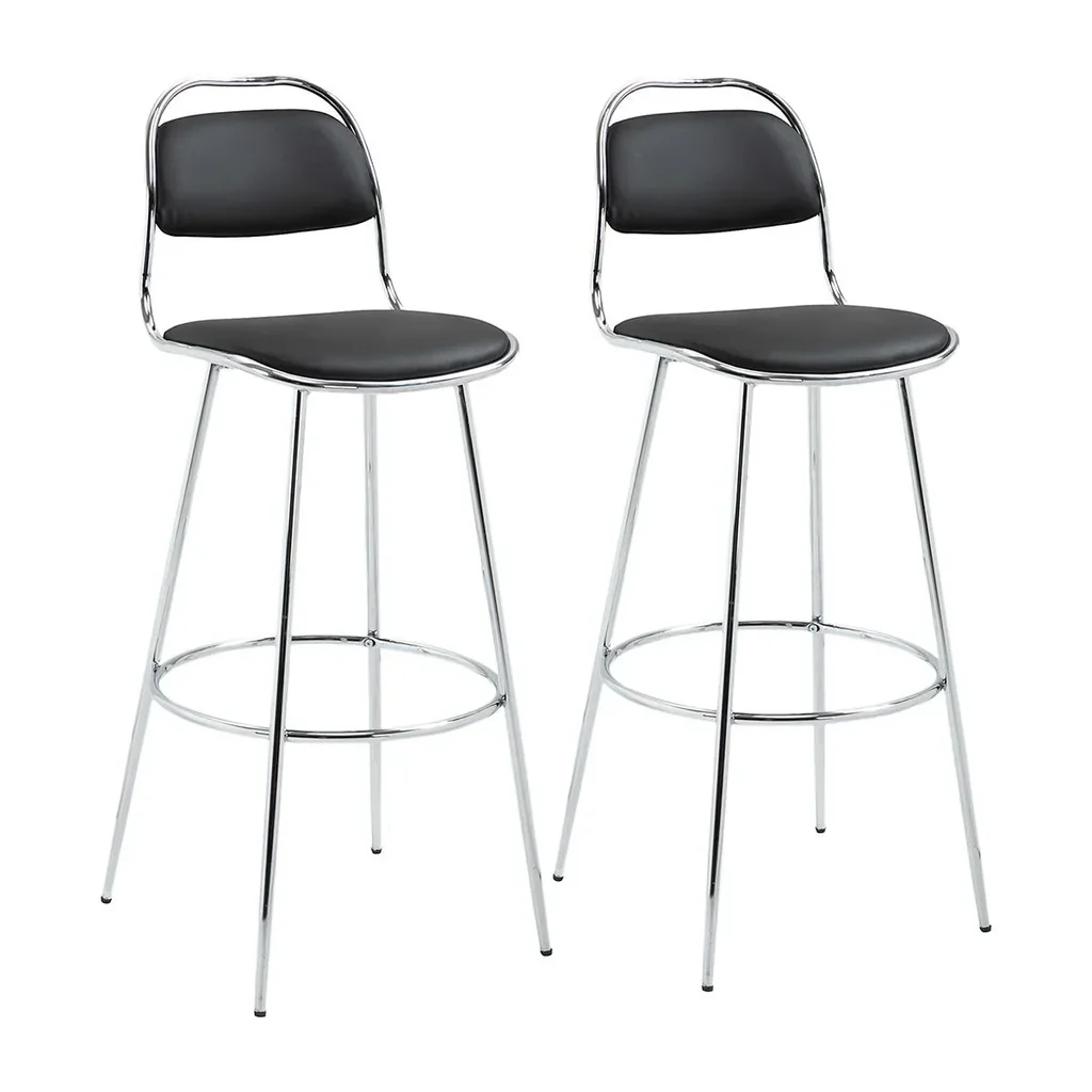 2-tlg. Barhocker Küchenhocker mit Rückenlehne Kunststoffstifte für Küche Esszimmer Metall PU Schaumstoff Schwarz 42,5 x