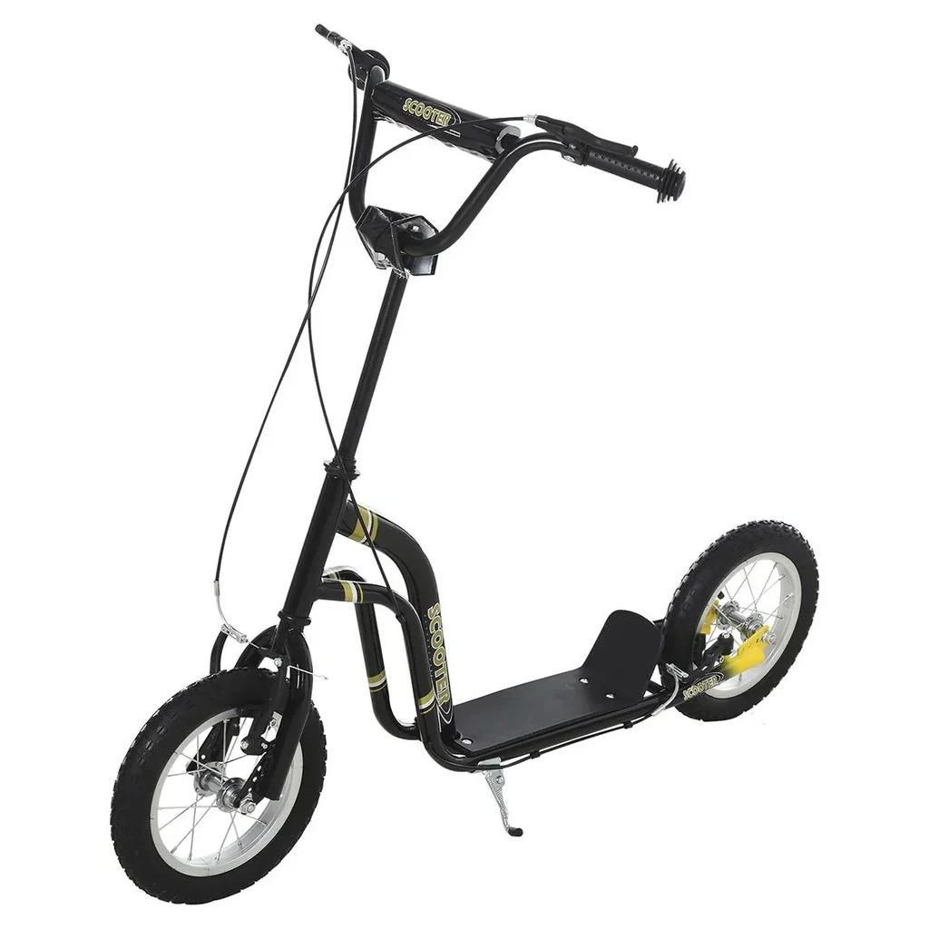 Kinderroller Scooter Tretroller Cityroller Kinder Roller Kickboard mit Luftreifen 12 Zoll Schwarz 120 x 58 x 85-95 cm