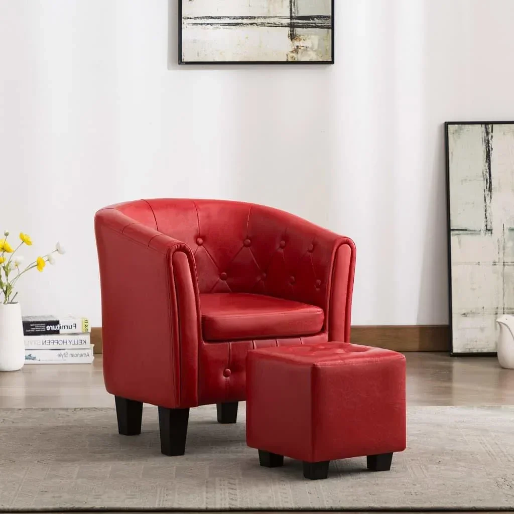 Schalensitz mit Fußhocker Kunstleder rot