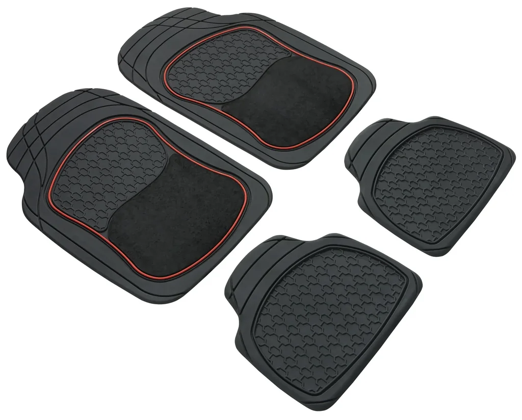 Gummimatte Royal mit roter Umrandung - 4 teilig, 2 Vordermatten 70 x 49 cm, 2 Rückmatten 40 x 46 cm, zuschneidbar