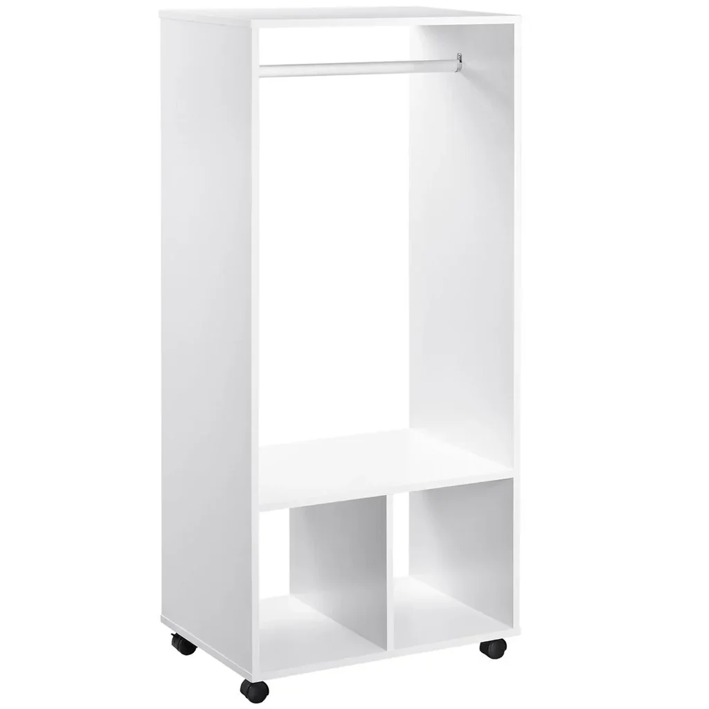 Mobiler Kleiderschrank Garderobe Schrank mit Regal 4 Schwenkräder für Wohnzimmer Schlafzimmer, Aluminiumlegierungen, 60