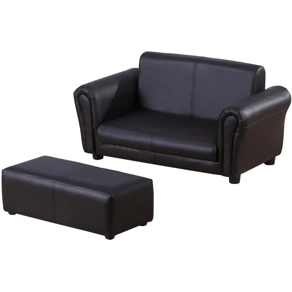Kindersofa mit Hocker Sofa Sessel Kinder Kindersessel PVC schwarz