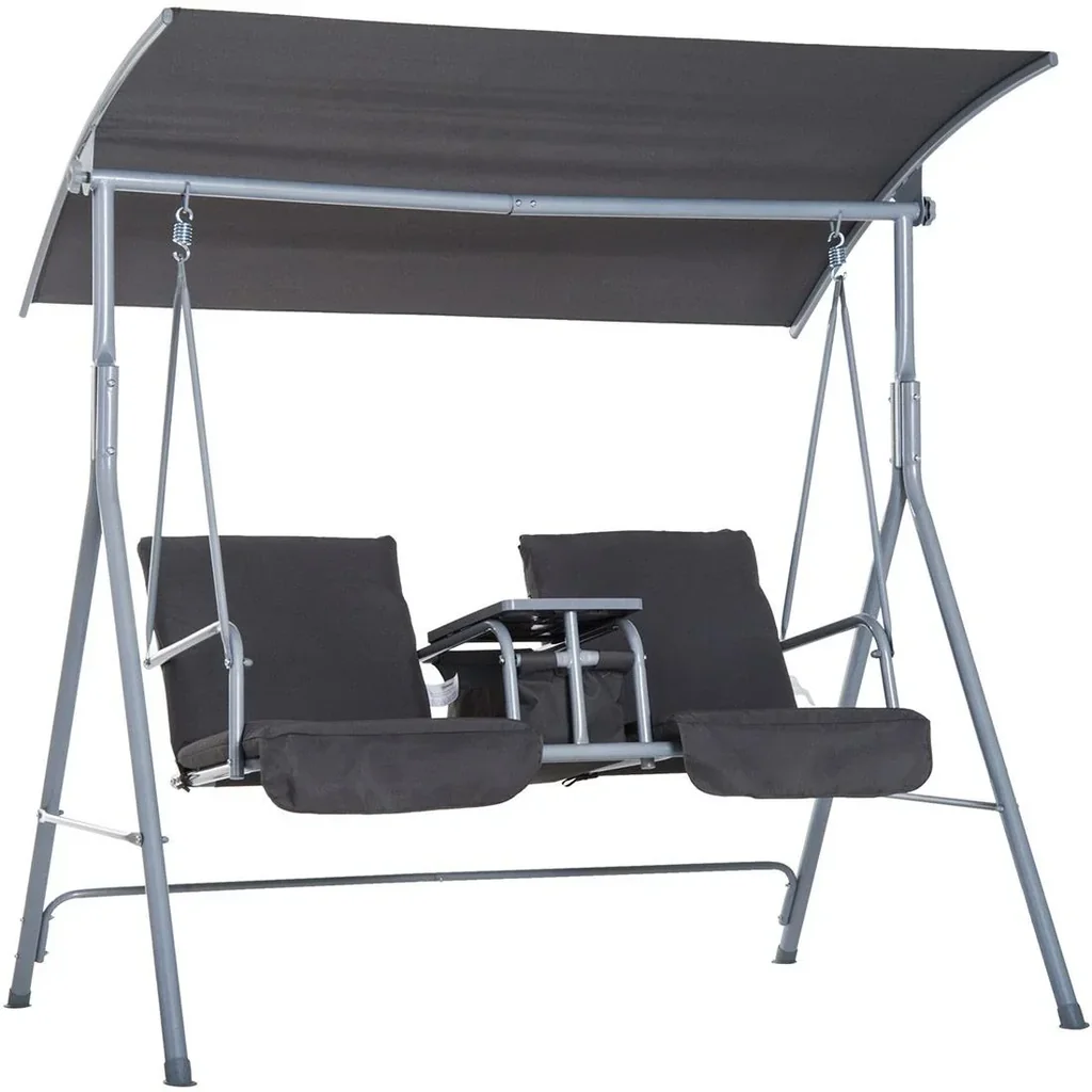 Hollywoodschaukel Gartenschaukel mit Sonnendach 2-Sitzer Grau