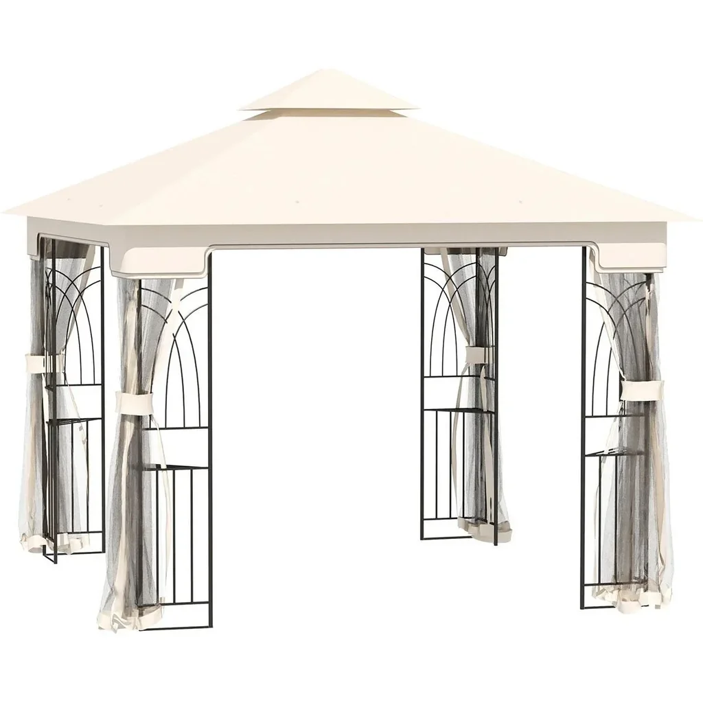 Gartenpavillon mit Doppeldach und Eckbrettern, cremeweiß, 3 x 3 m