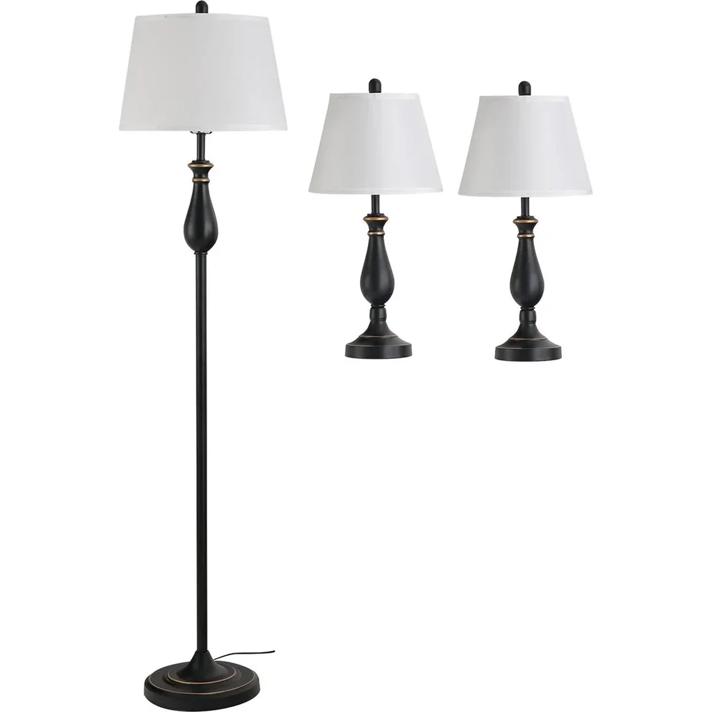 3er- Lampenset 2 Tischlampen + 1 Stehlampe