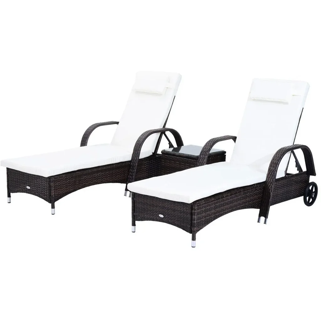 Sonnenliege Tisch 3er Set Gartenmöbel Polyrattan Braun