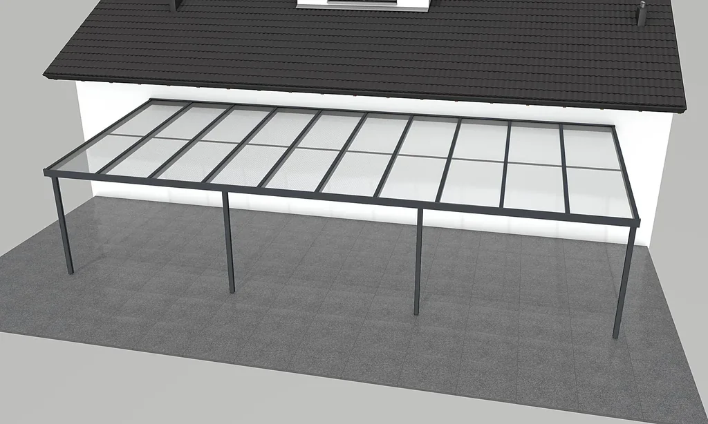 Terrassendach Premium, anthrazit, 10140 x 4060 mm - Polycarbonat Stegplatten 16 mm, opal