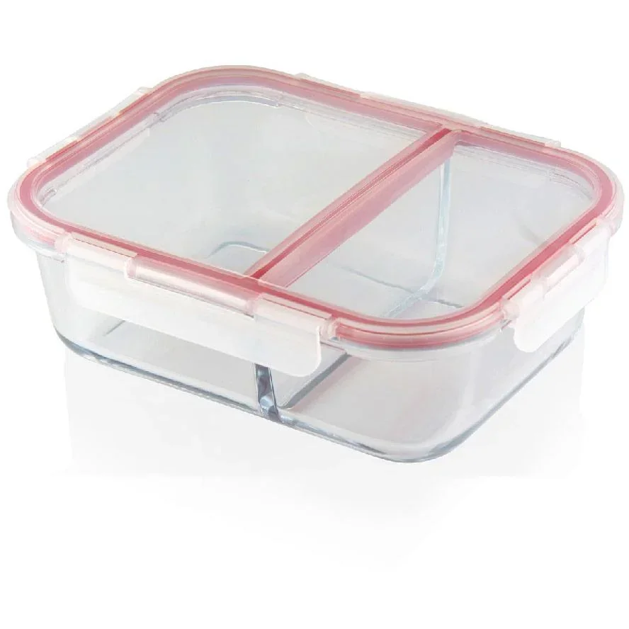 Mehrzer - Frischhaltebox und Auflaufform - 1300ml - rechteckig - mit Trennwand - Bake-and-Lock - Rot