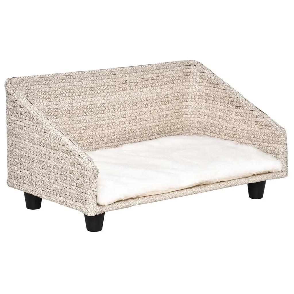 Haustierbett mit Kissen vier Füßen Hundebett geflochtenen Rattan-Stil Katzenbett Hundekorb Hundesofa Metall Polyester PE