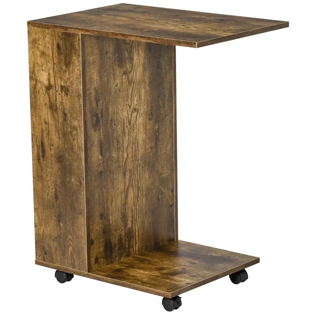 Beistelltisch mit Rädern mobiler Tisch C-Form Couchtisch mit offener Bodenablage seitlichen Staufach Feststellbremsen S