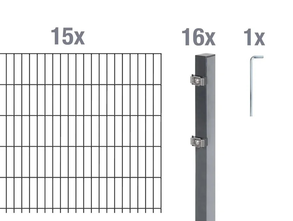 Doppelstabmattenzaun Komplettset, anthrazit, Höhe 100 cm, Länge 30 m