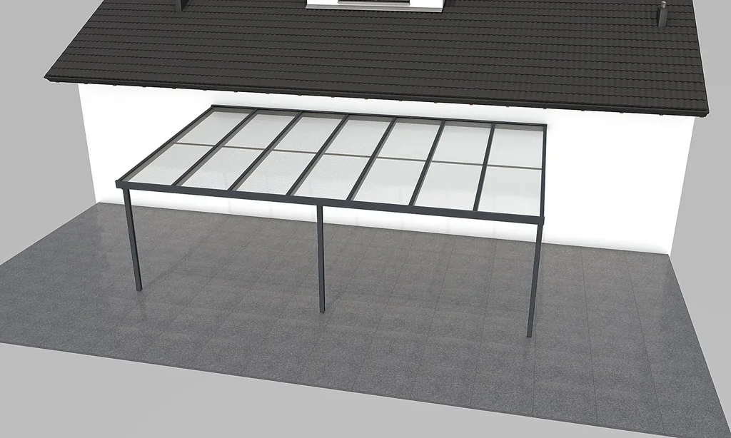 Terrassendach Premium, anthrazit, 7120 x 4060 mm - Polycarbonat Stegplatten 16 mm, opal