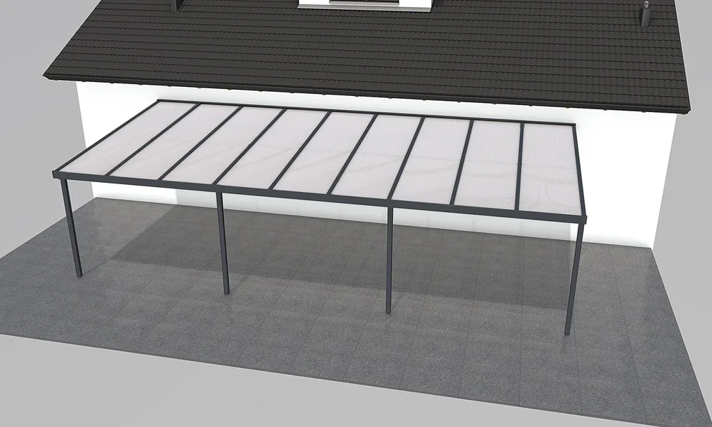 Terrassendach Premium, anthrazit, 9135 x 4060 mm - Polycarbonat Stegplatten 16 mm, weiß gestreift