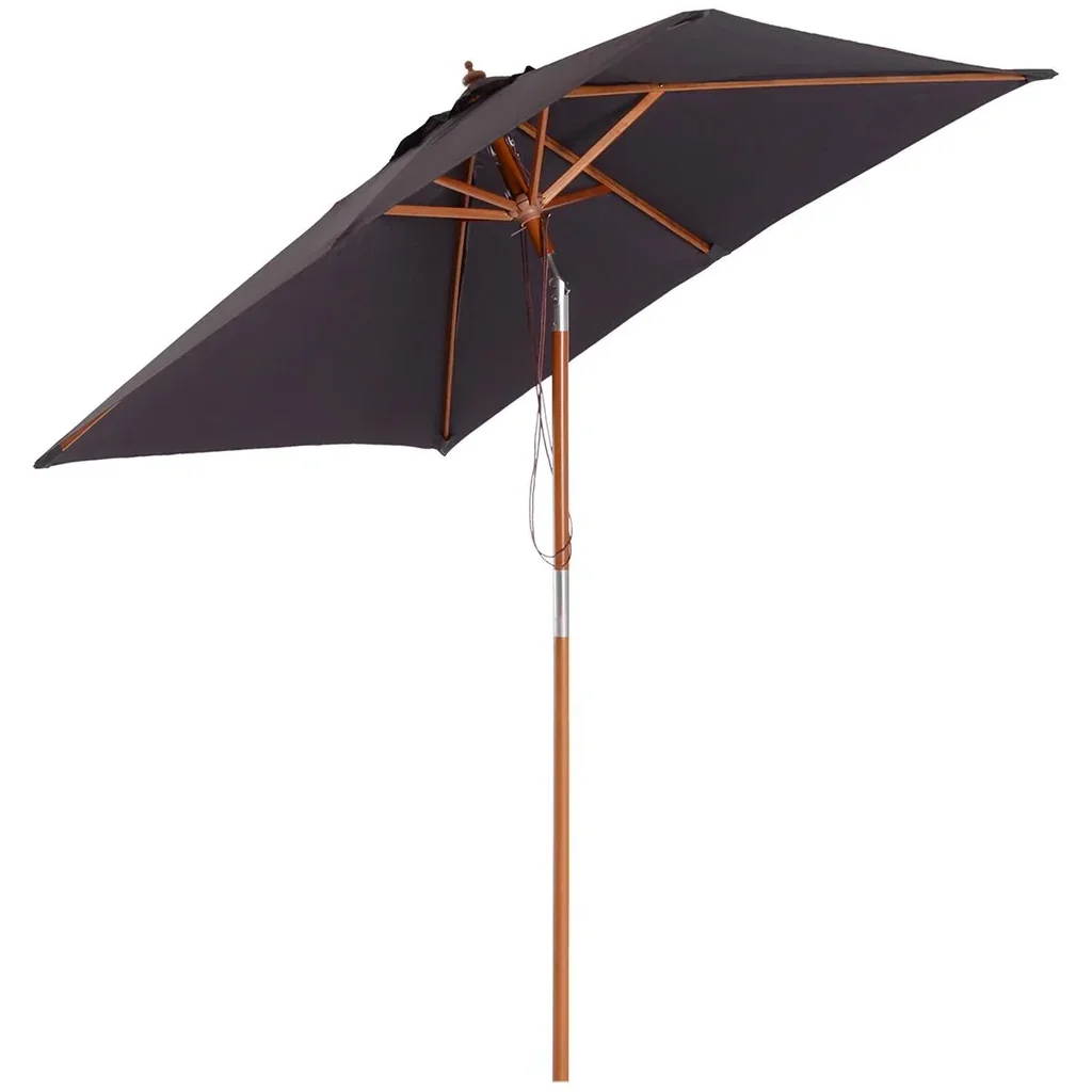 Sonnenschirm Knickbarer Gartenschirm Strandschirm 3-stufig einstellbar Tannenholz+Polyester Dunkelgrau 200 x 150 x 230 c
