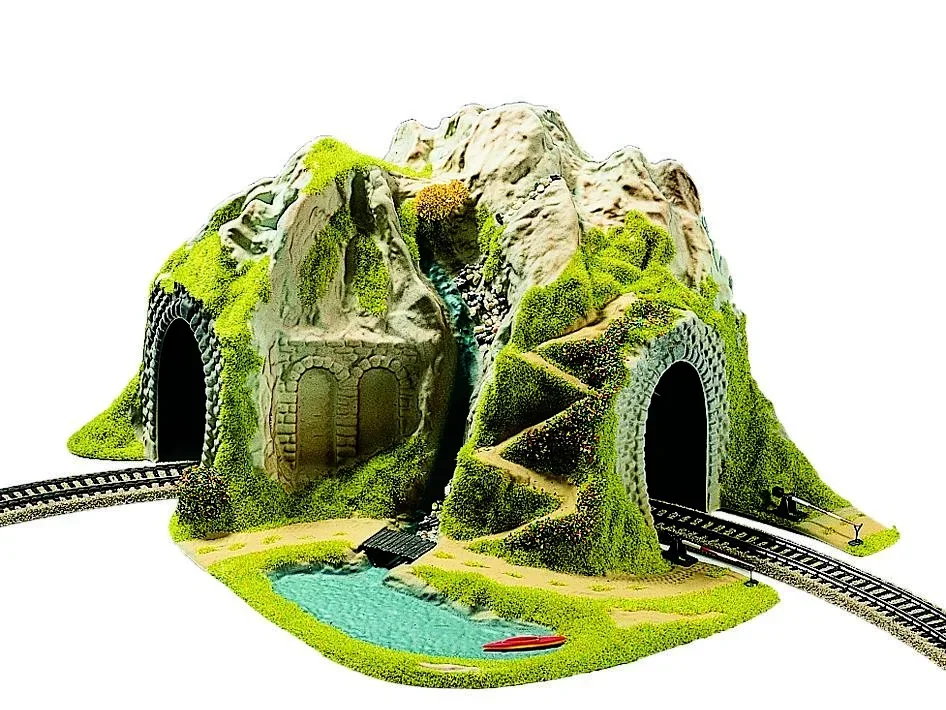 Ecktunnel, 1-gleisig, gebogen, 41 x 37 cm, 22 cm hoch, Durchfahrtshöhe 9,3 cm, Geeignet für R1 oder R2
