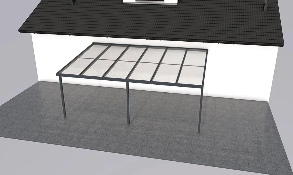 Terrassendach Premium, anthrazit, 6110 x 4060 mm - Acryl Stegplatten 16mm, klar