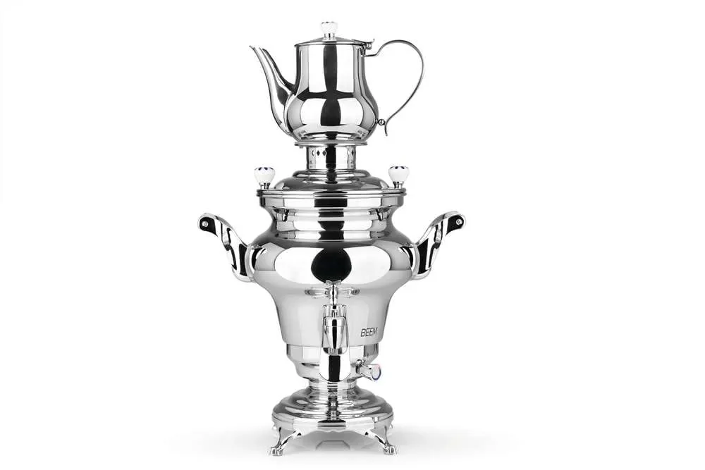 Samowar mit Teekocher, Russischer Teekessel Elektrisch - Rebecca III, mit Dispenser, Edelstahl, 5L