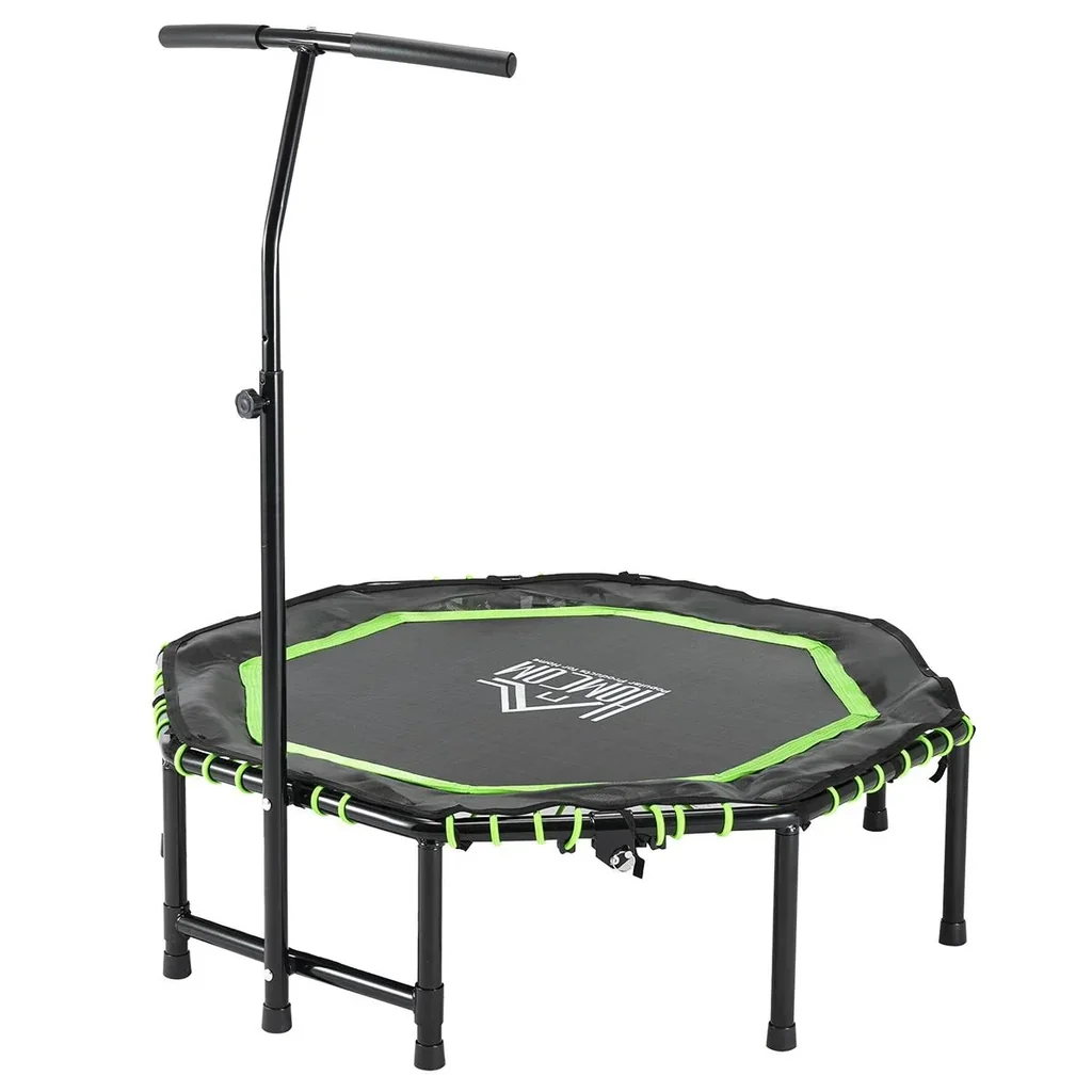 Fitness-Trampolin mit verstellbarem Griff klappbar Trampolin für Kinder und Erwachsene Gartentrampolin Stahl Grün+Schwar
