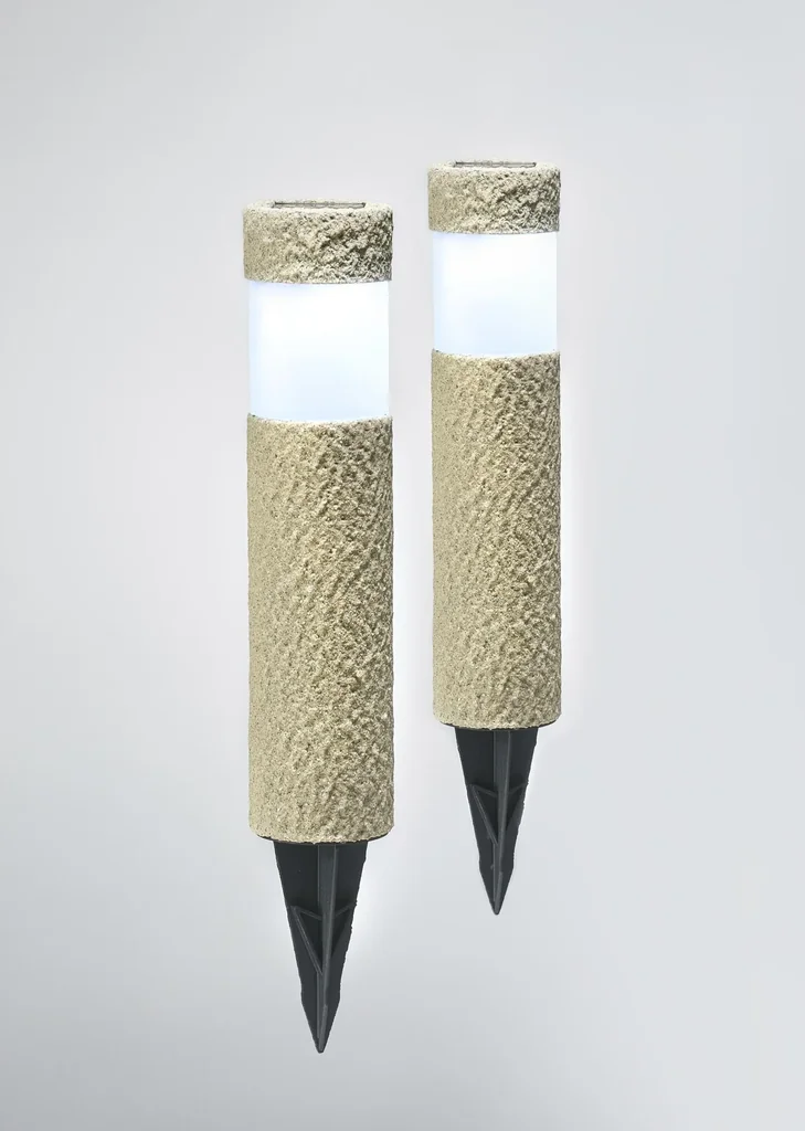 2er Set Solar Pollerleuchten in Steinoptik