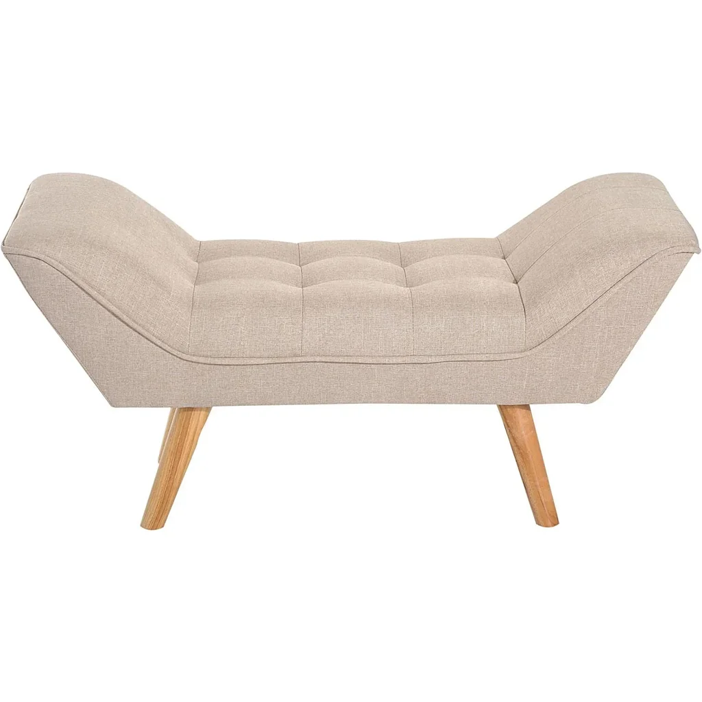 Polsterbank Retro Sitzbank Leinen Holzfüße Beige