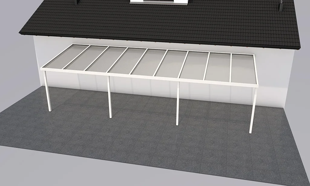 Terrassendach Premium, weiß, 9135 x 3060 mm - Polycarbonat Stegplatten 16 mm, klar