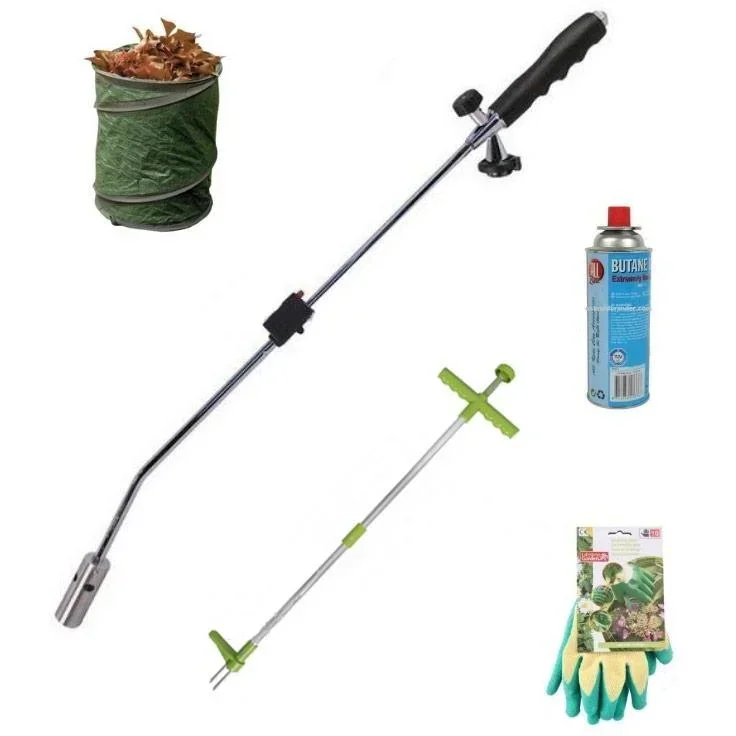 Gas-Unkrautbrenner für Leistungsset Unkrautbrenner + Gasflasche + Unkrautlöser + Gartenhandschuhe + Gartenabfallbeutel