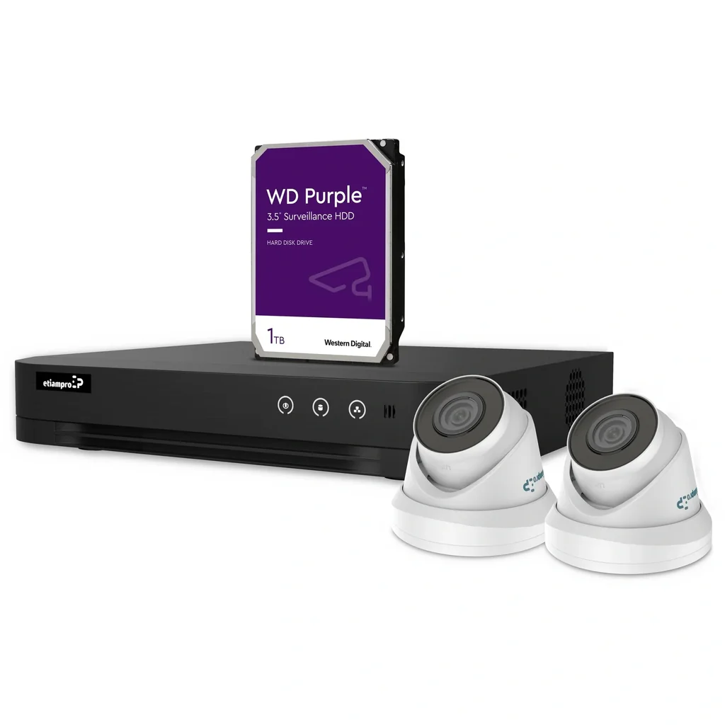 ip-überwachungskamera-set - 4-kanal-netzwerk-videorekorder - 2 x weisse ip-dome-kamera - festplatte 1 tb - kabel