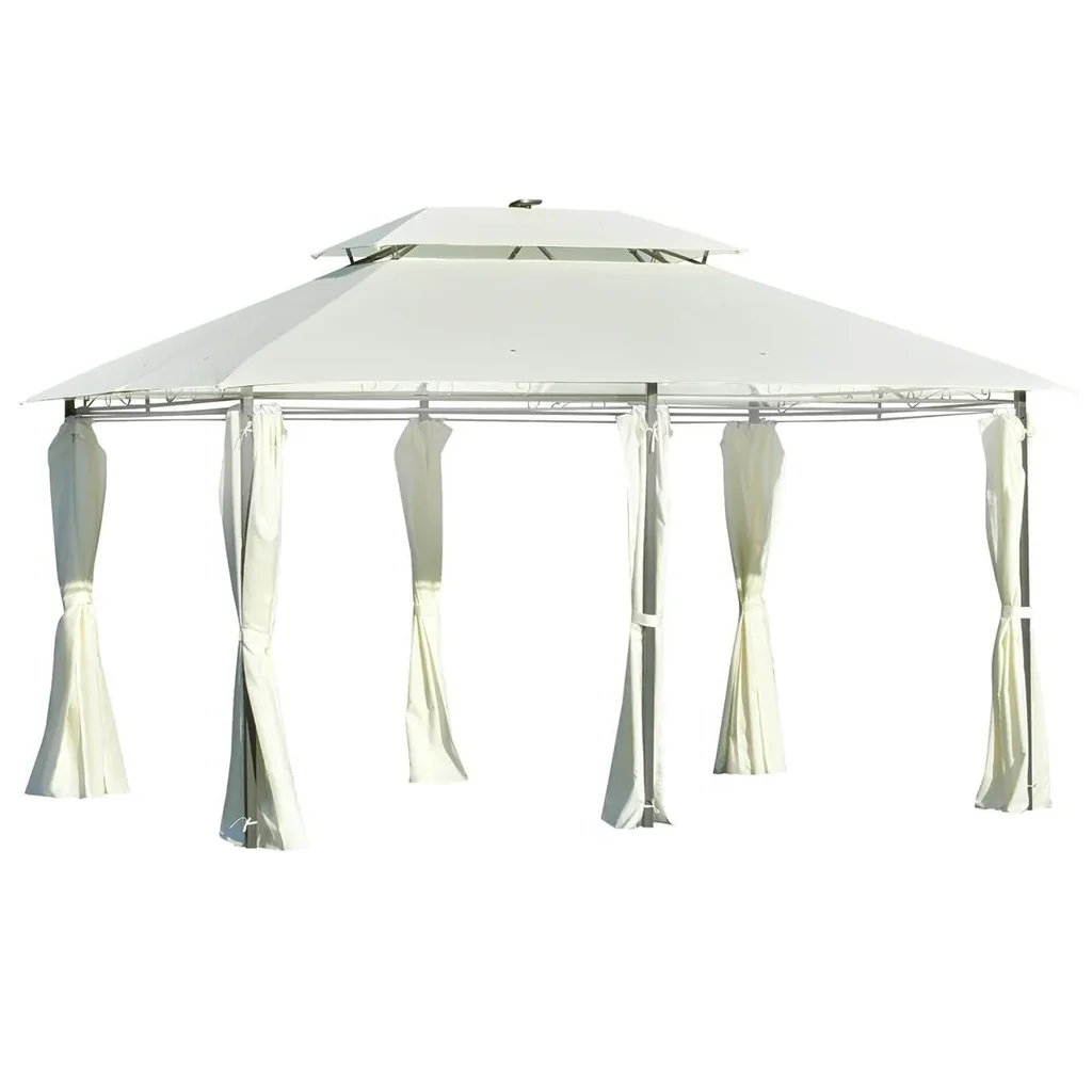 Gartenpavillon 4 x 3m Pavillon Gartenzelt Festzelt Partyzelt mit LED Licht Stahl Polyester Cremeweiß