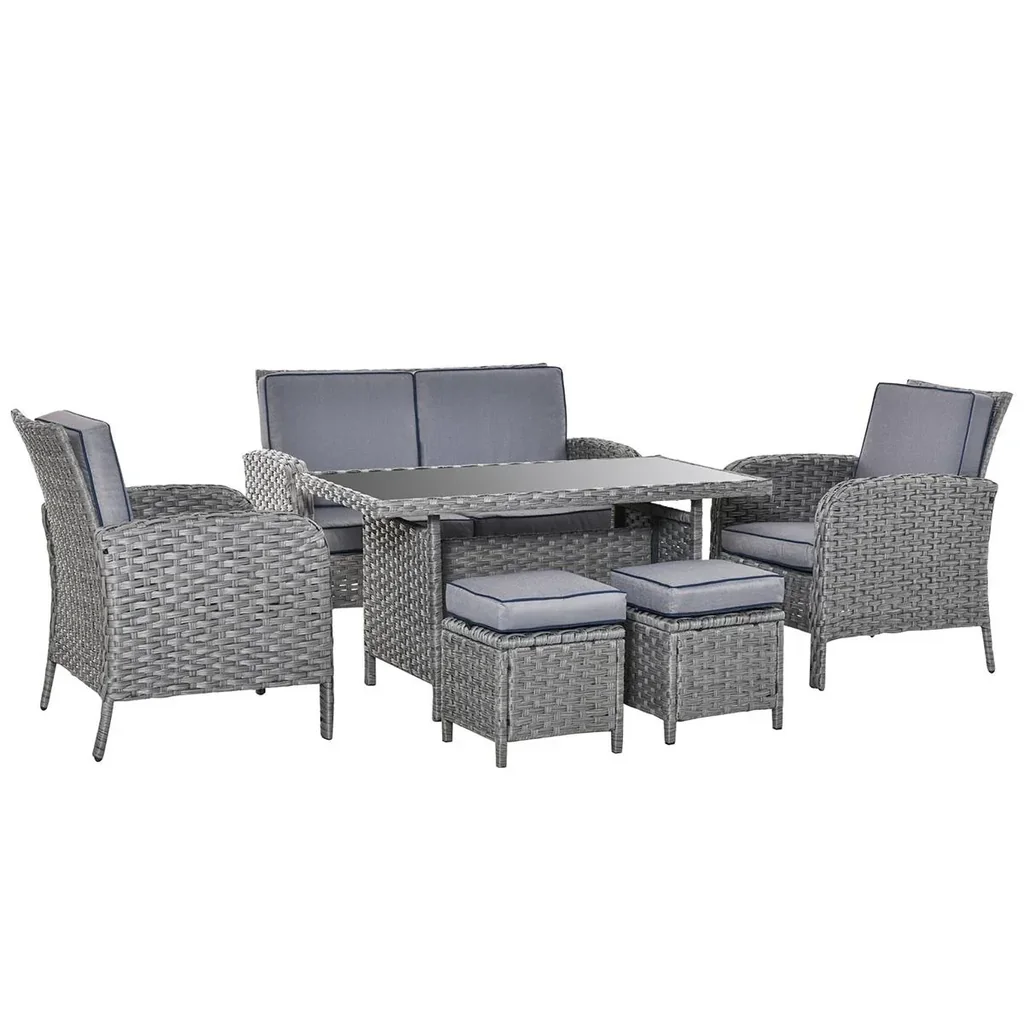 6-tlg. Luxus Polyrattan Garten Essgruppe Gartengarnitur Gartenmöbel Garten-Set Sitzgruppe Loungemöbel inkl. Esstisch und