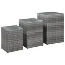 Beistelltisch 3-teilig mit Glasplatte Poly-Rattan grau