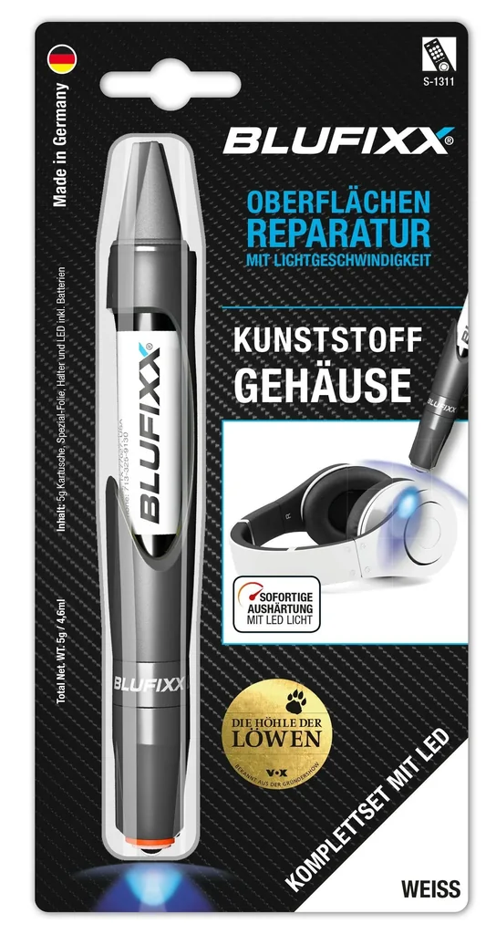 Reparaturstift 5 g PW für Kunststoffgehäuse inklusive blauem LED-Licht, weiß