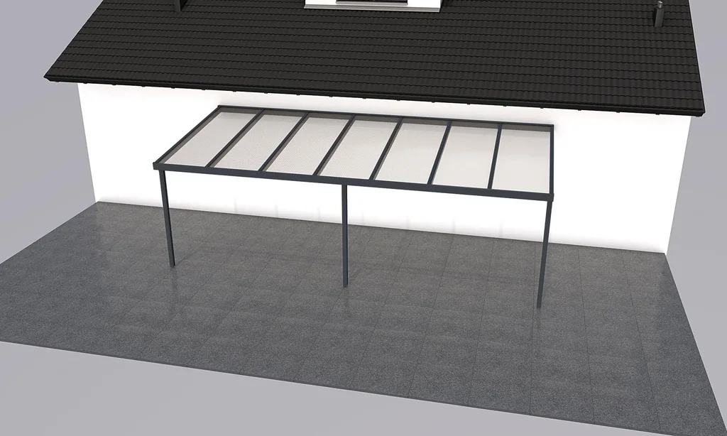 Terrassendach Premium, anthrazit, 7120 x 3060 mm - Polycarbonat Stegplatten 16 mm, opal